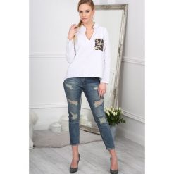 Biała Koszula z Kieszonką BB20740. Białe koszule damskie Fasardi, s, bez wzorów, bez kołnierzyka, bez rękawów. Za 39,00 zł.