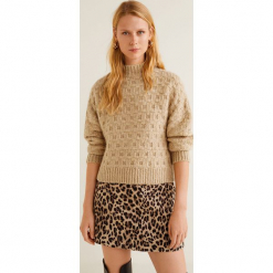 Mango - Sweter Chess. Brązowe swetry klasyczne damskie Mango, l, z dzianiny. Za 159,90 zł.