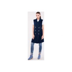 Granatowa dwurzędowa kamizelka damska. Niebieskie kamizelki damskie marki Bien fashion, xl, bez wzorów, z tkaniny, eleganckie, długie, bez kaptura. Za 139,00 zł.