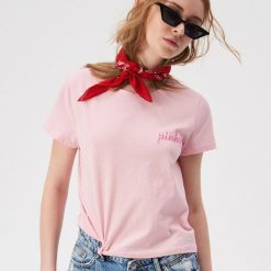 Pastelowy t-shirt - Różowy. Różowe t-shirty damskie Sinsay, s, bez wzorów, bez kołnierzyka. Za 14,99 zł.