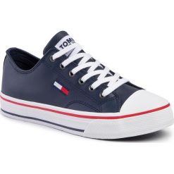 Trampki TOMMY JEANS - Leather City Sneaker EN0EN00746 Black Iris CBK. Niebieskie półbuty damskie Tommy Jeans, bez wzorów, z jeansu, bez zapięcia. Za 399,00 zł.