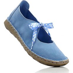 Baleriny skórzane bonprix niebieski. Niebieskie baleriny damskie marki bonprix, w kropki. Za 129,99 zł.