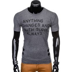 T-shirt męski z nadrukiem S986 - grafitowy. Szare t-shirty męskie Ombre Clothing, s, z nadrukiem, bez kołnierzyka. Za 19,99 zł.