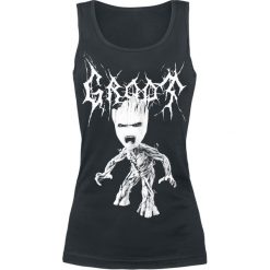 Guardians Of The Galaxy 2 - Black Metal Groot Top damski czarny. Czarne topy damskie marki Guardians Of The Galaxy, l, z nadrukiem, z okrągłym kołnierzem. Za 74,90 zł.