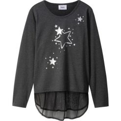 Shirt z długim rękawem i tiulową wstawką bonprix antracytowy melanż. Szare bluzki dziewczęce marki bonprix, z nadrukiem, z tiulu, bez kołnierzyka, z długim rękawem, długie, bez kaptura. Za 44,99 zł.
