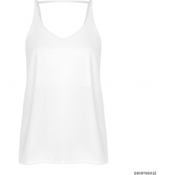 Bluzka na ramiączkach off white. Białe bluzki nietoperze marki Pakamera, w paski, z okrągłym kołnierzem, na ramiączkach. Za 159,00 zł.