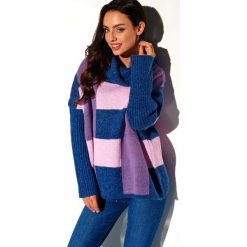Sweter z golfem w kratę - fiolet, l/xl. Sukienki damskie e-margeritka.pl, xl, bez wzorów, ze splotem, z golfem, z długim rękawem, długie, mini. Za 159,99 zł.