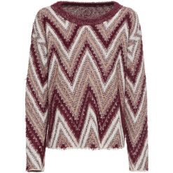 Sweter dzianinowy z połyskującą nitką bonprix biel wełny - bordowy wzorzysty. Swetry damskie bonprix. Za 109,99 zł.