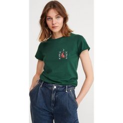 T-shirt z bawełny organicznej - Khaki. Brązowe t-shirty damskie Reserved, s, bez wzorów, z bawełny, bez kołnierzyka. W wyprzedaży za 25,99 zł.