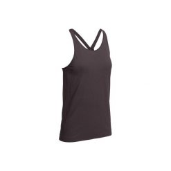 Koszulka bezszwowa Yoga+. Czarne topy sportowe damskie DOMYOS, m, ze skóry, bez rękawów. Za 39,99 zł.