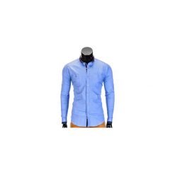 KOSZULA MĘSKA Z DŁUGIM RĘKAWEM K370 - BŁĘKITNA. Niebieskie koszule męskie na spinki marki Ombre Clothing, m, z bawełny, ze stójką, z długim rękawem. Za 49,00 zł.