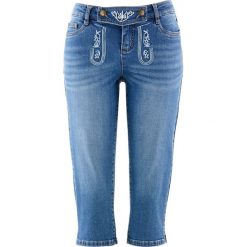 Dżinsy ludowe z haftem, dł. 3/4 bonprix niebieski "stone". Niebieskie jeansy damskie bonprix, z jeansu. Za 129,99 zł.