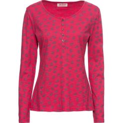 Shirt z nadrukiem, długi rękaw bonprix ciemnoróżowy. Różowe koszulki damskie marki bonprix, z nadrukiem, bez kołnierzyka, z długim rękawem. Za 29,99 zł.