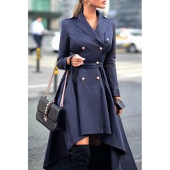 Sukienka KATIE. Niebieskie sukienki damskie Sukienka KATIE, s, bez wzorów, z asymetrycznym kołnierzem, z długim rękawem, długie, mini, asymetryczne. W wyprzedaży za 139,00 zł.