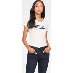 G-Star Raw - Top. Białe bluzki damskie G-Star RAW, s, z nadrukiem, z bawełny, z okrągłym kołnierzem. W wyprzedaży za 99,90 zł.