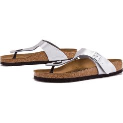 Birkenstock Gizeh 43851. Klapki damskie Birkenstock, w paski, ze skóry, bez obcasa. W wyprzedaży za 219,99 zł.