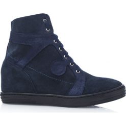 Sneakersy granatowe na koturnie. Niebieskie sneakersy damskie Arturo Vicci, ze skóry. Za 164,50 zł.