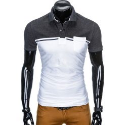 KOSZULKA MĘSKA POLO BEZ NADRUKU S917 - GRAFITOWA/BIAŁA. Szare koszulki polo męskie Ombre Clothing, s, z nadrukiem, bez rękawów. Za 34,99 zł.