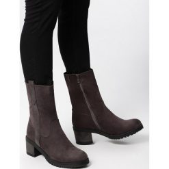 Szare Botki So Polished. Szare botki damskie Born2be, z okrągłym noskiem, przed kolano, na wysokim obcasie, na słupku, na zamek. Za 119,99 zł.