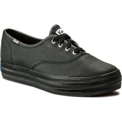 Tenisówki KEDS - Triple Leather WH55749 Blk/Blk. Czarne półbuty damskie Keds, bez wzorów, ze skóry, bez zapięcia. W wyprzedaży za 239,00 zł.