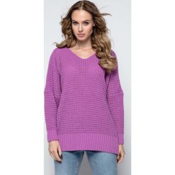 Fioletowy Oversizowy Sweter z Dekoltem V. Fioletowe swetry oversize damskie marki DOMYOS, l, z bawełny. Za 119,90 zł.