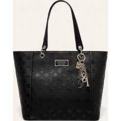 Guess Jeans - Torebka. Czarne torby damskie na zakupy Guess Jeans, z aplikacjami, z bawełny, na ramię, duże, bez dodatków. W wyprzedaży za 449,90 zł.