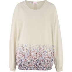Bluza z lekko lejącego materiału z nadrukiem, długi rękaw bonprix naturalny z nadrukiem. Brązowe bluzy damskie bonprix, z nadrukiem, z długim rękawem, długie, bez kaptura. Za 99,99 zł.
