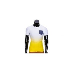 T-SHIRT MĘSKI BEZ NADRUKU S427 - BIAŁY/ŻÓŁTY. Białe t-shirty męskie z nadrukiem Ombre Clothing, m, z jeansu. Za 19,99 zł.