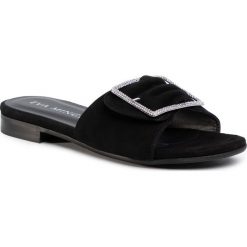 Klapki EVA MINGE - EM-21-07-000678 801. Czarne klapki damskie Eva Minge, z aplikacjami, ze skóry, bez obcasa, na obcasie. Za 299,00 zł.