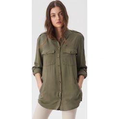 Koszula z guzikami z efektem szylkretu - Khaki. Brązowe koszule damskie Sinsay, s, bez wzorów, bez kołnierzyka, bez rękawów. Za 69,99 zł.