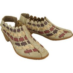 RIEKER 46778-62 beige combination, sandały damskie. Brązowe sandały damskie Rieker, bez wzorów, ze skóry, bez obcasa, na obcasie, bez zapięcia. Za 269,90 zł.