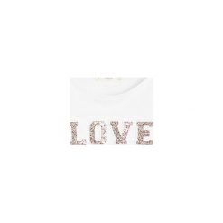 Mango Kids - Longsleeve dziecięcy Amor 110-164 cm. Białe bluzki dziewczęce Mango Kids, z aplikacjami, z bawełny, z okrągłym kołnierzem, z krótkim rękawem, krótkie, bez kaptura. Za 59,90 zł.
