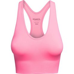 Top MONREAL LONDON. Różowe topy damskie Monreal London, z nadrukiem, prążkowane, bez kołnierzyka. W wyprzedaży za 186,00 zł.