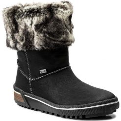 Śniegowce RIEKER - Z6492-00 Black Combination. Czarne kozaki damskie Rieker, na zimę, ze skóry ekologicznej, na niskim obcasie, bez zapięcia. Za 289,00 zł.