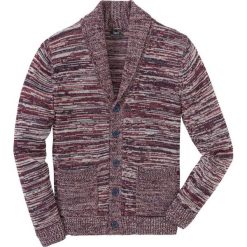 Sweter rozpinany melanżowy z szalowym kołnierzem Regular Fit bonprix ciemnoniebiesko-czerwono-biały melanż. Niebieskie swetry męskie marki bonprix, s, bez wzorów, bez kołnierzyka, bez kaptura. Za 54,99 zł.