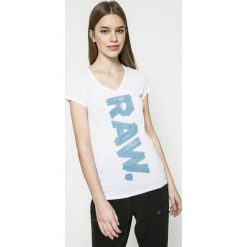 G-Star Raw - Top Thilea. Białe bluzki damskie G-Star RAW, s, z nadrukiem, z bawełny, retro, bez kołnierzyka, z krótkim rękawem. W wyprzedaży za 89,90 zł.
