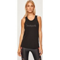 Desigual Sport - T-shirt. Czarne topy damskie Desigual Sport, s, z aplikacjami, z elastanu, bez rękawów. Za 129,90 zł.