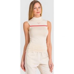 BLUZKA Patrizia Pepe. Czerwone bluzki damskie Patrizia Pepe, s, bez wzorów, z elastanu, z golfem, bez rękawów. Za 245,00 zł.