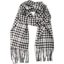 Czarno-Biały Jesienno-Zimowy Ciepły Szalik Męski w Drobną Kratkę, z Frędzlami SZAEMACSHSTR600177. Czarne szaliki męskie Em men's accessories, na zimę, w kratkę, z materiału. W wyprzedaży za 29,00 zł.