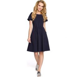 Granatowa Wygodna Sukienka z Gumką w Pasie i Kieszeniami. Niebieskie sukienki dresowe Molly.pl, na co dzień, l, oversize. Za 129,90 zł.