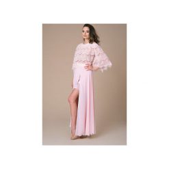 Dwuczęściowy komplet wizytowy Liliane. Różowe sukienki damskie Nat fashion room, na co dzień, m, w koronkowe wzory, z bawełny, eleganckie, bez kołnierzyka, bez rękawów. Za 600,00 zł.