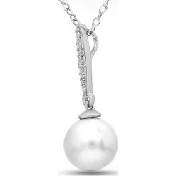 Srebrny naszyjnik z zawieszką z perłą i diamentami - dł. 40 cm. Szare naszyjniki damskie Aria, z perłą, srebrne. W wyprzedaży za 419,95 zł.