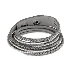 Bransoletka w kolorze szarym z kryształami. Szare bransoletki damskie Diamond Style, ze skóry, z kryształem, szklane. W wyprzedaży za 42,95 zł.