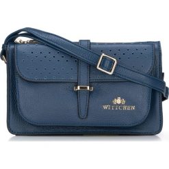 Torebka damska. Niebieskie listonoszki damskie Wittchen, w paski, ze skóry, eleganckie, bez dodatków. W wyprzedaży za 299,90 zł.
