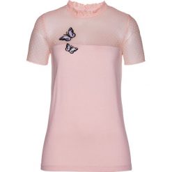 Shirt z koronką bonprix pastelowy jasnoróżowy. Różowe koszulki damskie bonprix, w koronkowe wzory, z koronki, bez kołnierzyka. Za 74,99 zł.