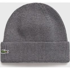 Lacoste - Czapka. Szare czapki zimowe męskie marki Lacoste, na zimę, z dzianiny. Za 199,90 zł.