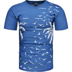 Koszulka męska t-shirt z nadrukiem niebieski Recea. Niebieskie t-shirty męskie Recea, xl, z nadrukiem, z bawełny, klasyczne, z klasycznym kołnierzykiem. Za 19,99 zł.