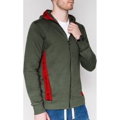 Bluza męska z kapturem rozpinana B908 - zielona. Zielone bluzy męskie Ombre Clothing, s, bez wzorów, z bawełny, z kapturem, bez rękawów, z kapturem. Za 49,00 zł.
