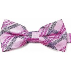 Różowa Męska Mucha - VERNON - w Kratkę MUVRN0053. Różowe muszki męskie Vernon, w paski, eleganckie. Za 29,00 zł.