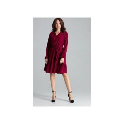 Sukienka L053 Bordo. Czerwone sukienki damskie Lenitif, l, bez wzorów, bez kołnierzyka, z długim rękawem, długie, midi, kopertowe. Za 199,00 zł.